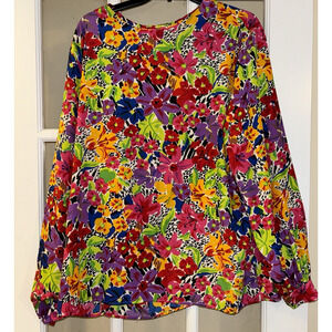 Anna Kristie women’s multicolor floral vintage blouse long sleeve 2XL USA MADE